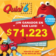 ¡Premio de Quini 6 en San Luis modalidad Tradicioanal 2da del Quini!